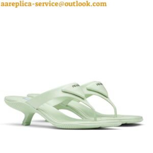 Replica Prada Heeled Thong Sandals In Aqua Brushed Leather 2