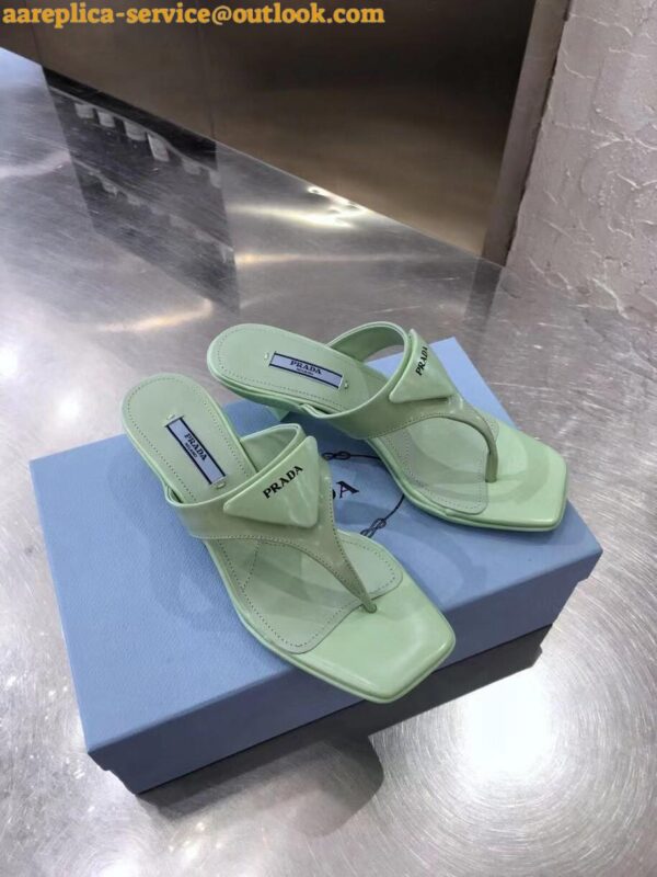Replica Prada Heeled Thong Sandals In Aqua Brushed Leather 6