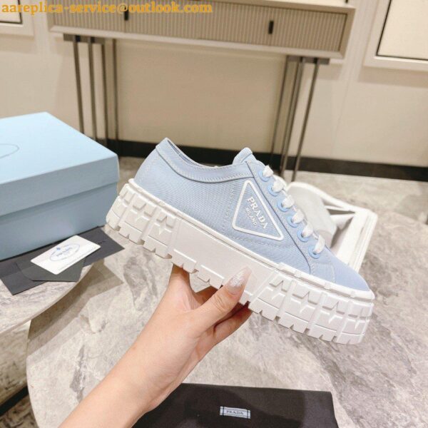 Replica Prada Double Wheel Sneakers In Blue Nylon Gabardine 8