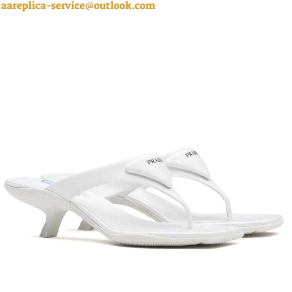 Replica Prada Heeled Thong Sandals In White Brushed Leather 3