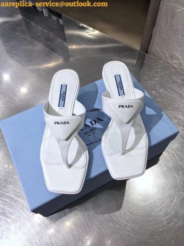 Replica Prada Heeled Thong Sandals In White Brushed Leather 5