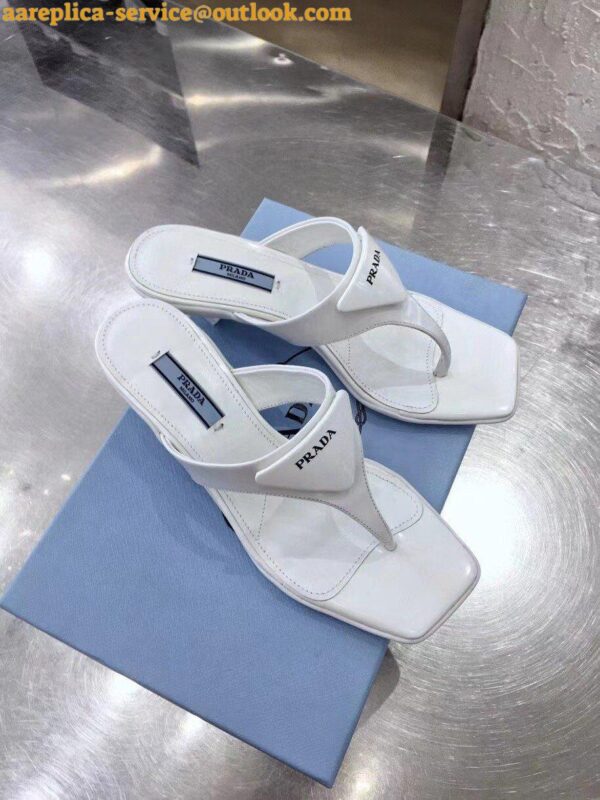 Replica Prada Heeled Thong Sandals In White Brushed Leather 6