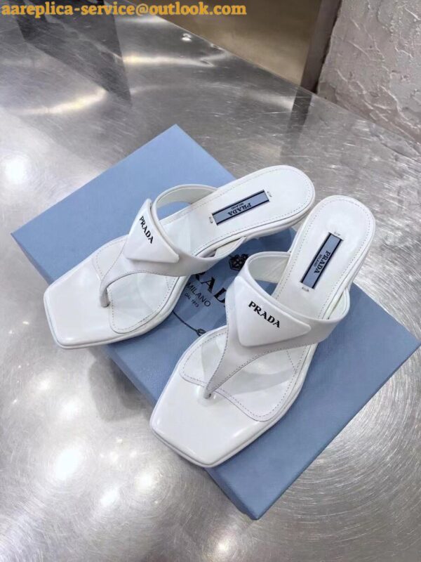 Replica Prada Heeled Thong Sandals In White Brushed Leather 7