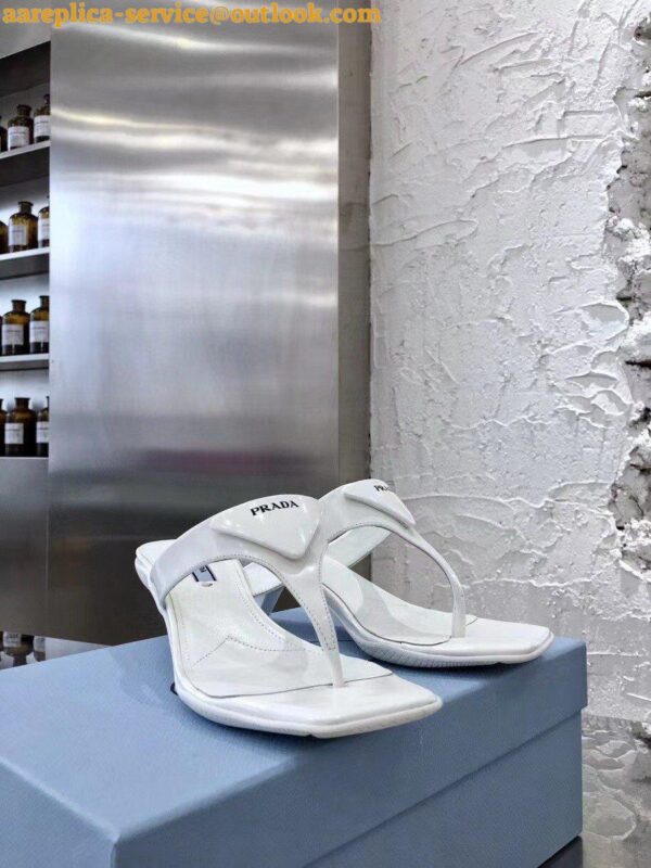 Replica Prada Heeled Thong Sandals In White Brushed Leather 8