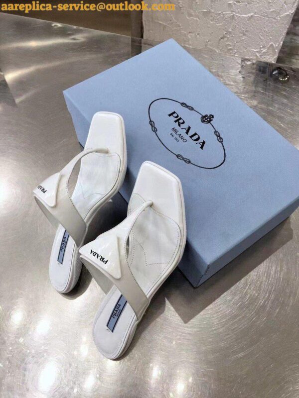 Replica Prada Heeled Thong Sandals In White Brushed Leather 9