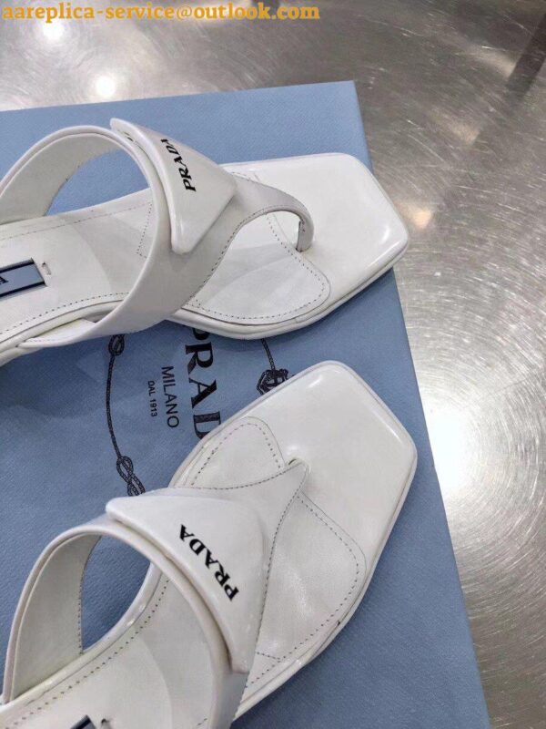 Replica Prada Heeled Thong Sandals In White Brushed Leather 10