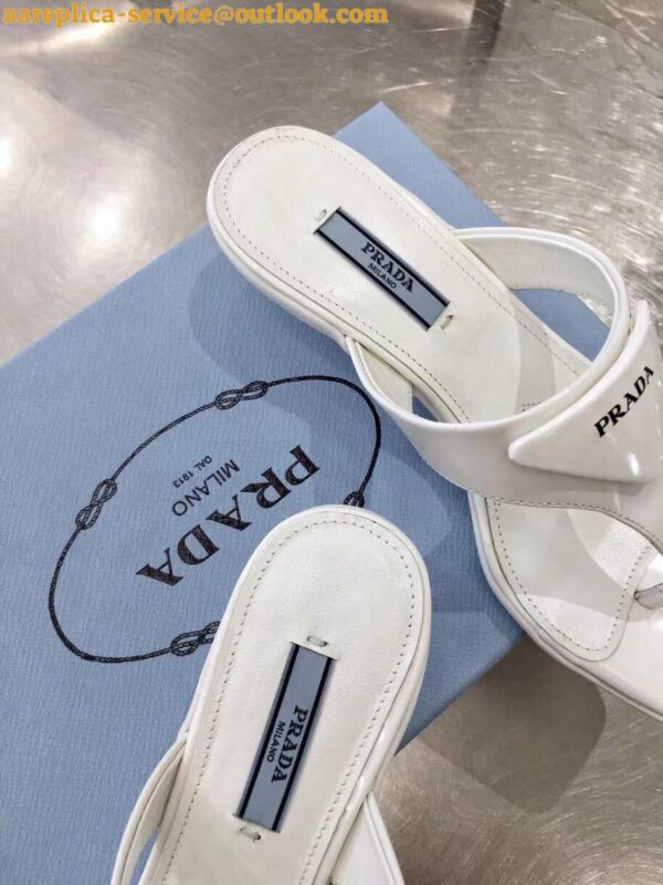 Replica Prada Heeled Thong Sandals In White Brushed Leather 11