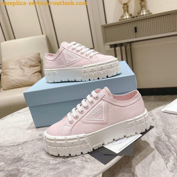 Replica Prada Double Wheel Sneakers In Pink Nylon Gabardine 11