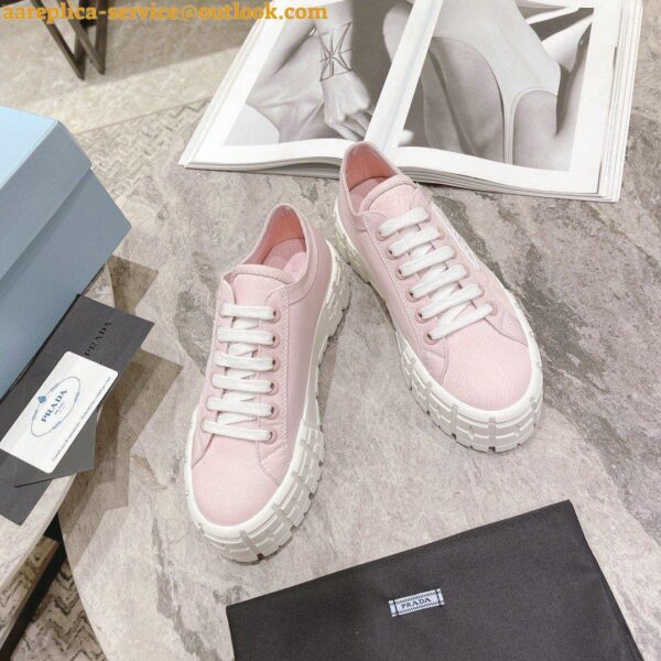 Replica Prada Double Wheel Sneakers In Pink Nylon Gabardine 12