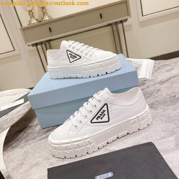 Replica Prada Double Wheel Sneakers In White Nylon Gabardine 8