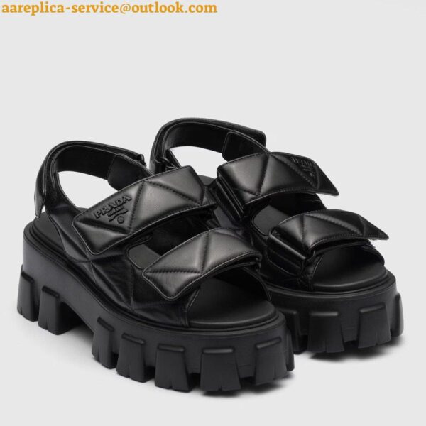 Replica Prada Monolith Flatform Sandals in Black Nappa Leather 2