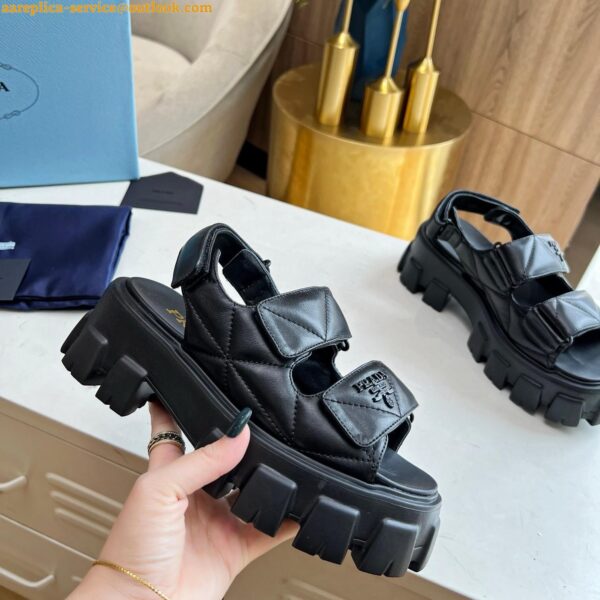 Replica Prada Monolith Flatform Sandals in Black Nappa Leather 6