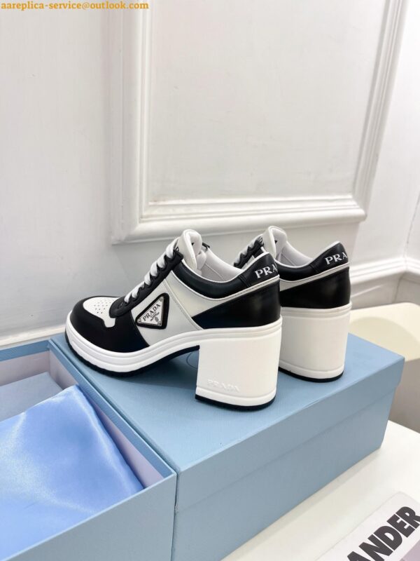 Replica Prada Downtown High-heeled Sneakers in Black and White Leather 8