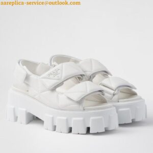 Replica Prada Monolith Flatform Sandals in White Nappa Leather