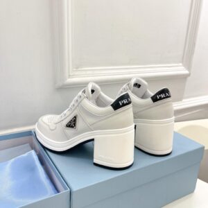 Replica Prada Downtown High-heeled Sneakers In White Leather