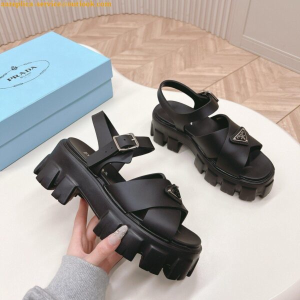 Replica Prada Monolith Padded Sandals In Black Nappa Leather 10