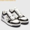 Replica Prada Downtown Sneakers in White and Black Calfskin