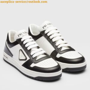 Replica Prada Downtown Sneakers in White and Black Calfskin 2