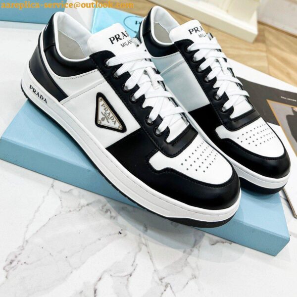 Replica Prada Downtown Sneakers in White and Black Calfskin 3