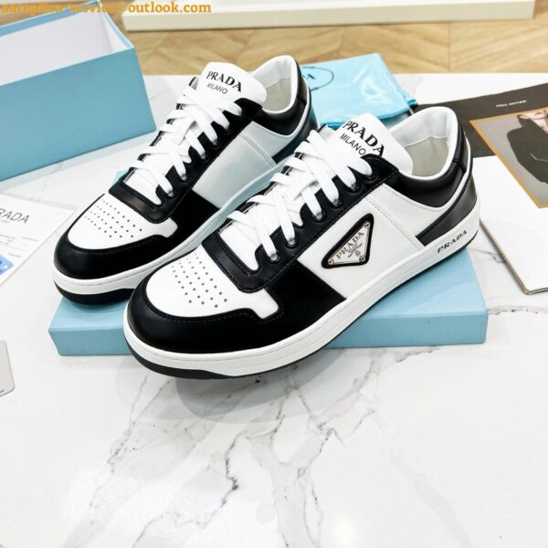 Replica Prada Downtown Sneakers in White and Black Calfskin 7