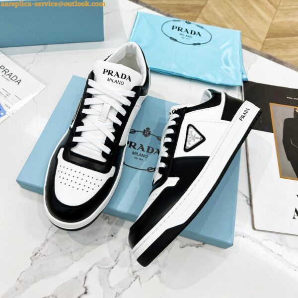 Replica Prada Downtown Sneakers in White and Black Calfskin 6