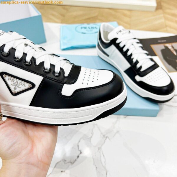 Replica Prada Downtown Sneakers in White and Black Calfskin 10