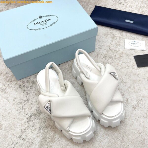 Replica Prada Monolith Padded Sandals In White Nappa Leather 5