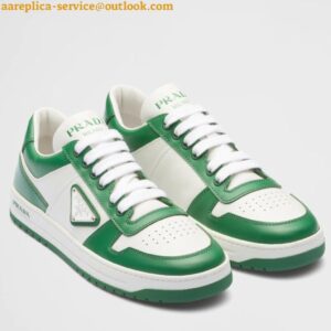 Replica Prada Downtown Sneakers in White and Green Calfskin