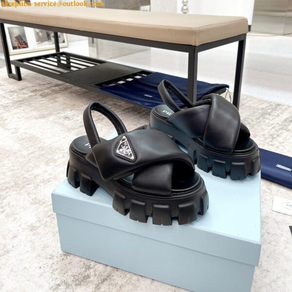 Replica Prada Monolith Padded Sandals In Black Nappa Leather 25