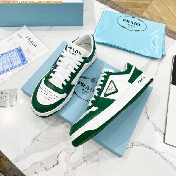 Replica Prada Downtown Sneakers in White and Green Calfskin 8