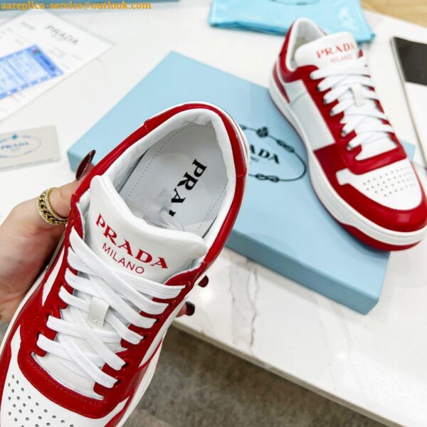 Replica Prada Downtown Sneakers in White and Red Calfskin 3