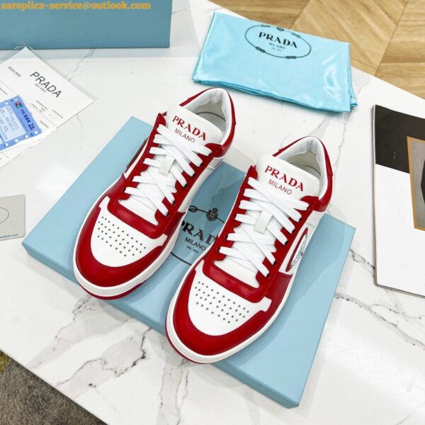 Replica Prada Downtown Sneakers in White and Red Calfskin 7