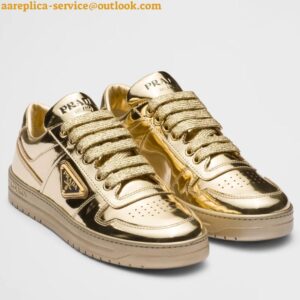 Replica Prada Women's Downtown Sneakers In Gold Metallic Leather