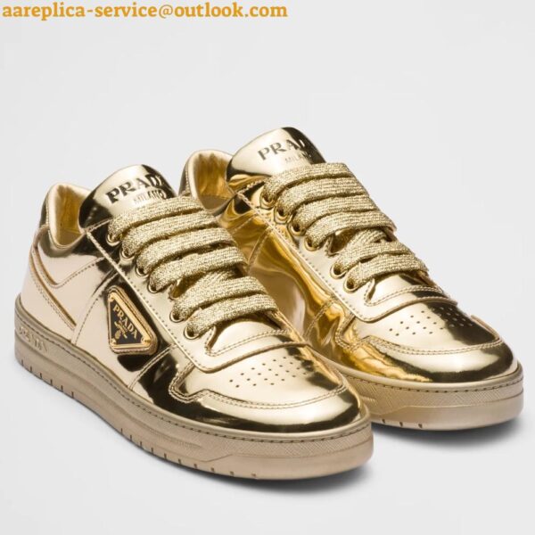 Replica Prada Women's Downtown Sneakers In Gold Metallic Leather 4