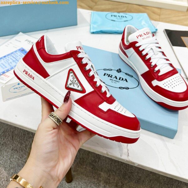 Replica Prada Downtown Sneakers in White and Red Calfskin 10