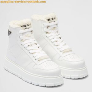 Replica Prada Women's High-top Sneakers in Leather and Shearling 2