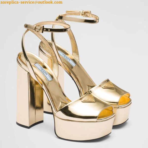 Replica Prada Platform Sandals 135mm In Gold Metallic Leather 3