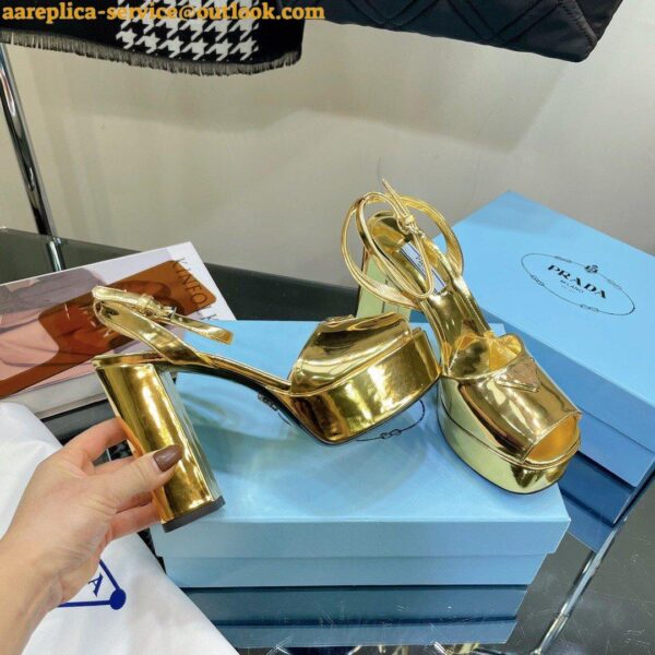 Replica Prada Platform Sandals 135mm In Gold Metallic Leather 6