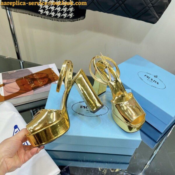 Replica Prada Platform Sandals 135mm In Gold Metallic Leather 7