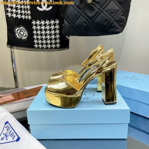 Replica Prada Platform Sandals 135mm In Gold Metallic Leather 10