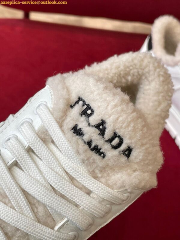 Replica Prada Women's Low-top Sneakers in Leather and Shearling 9