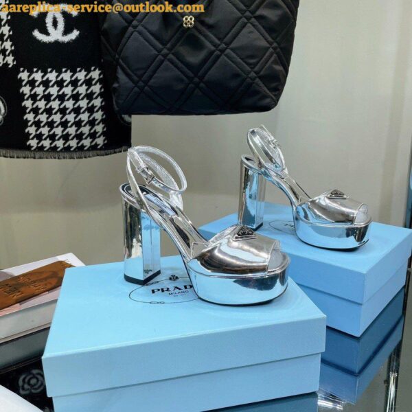 Replica Prada Platform Sandals 135mm In Silver Metallic Leather 3