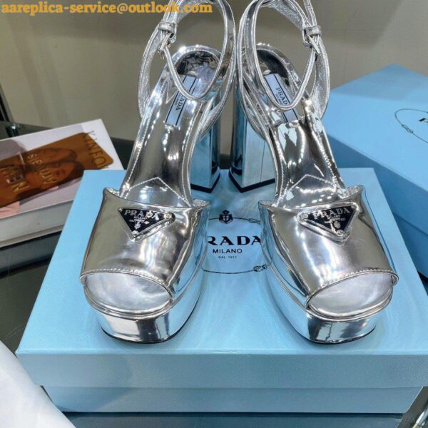 Replica Prada Platform Sandals 135mm In Silver Metallic Leather 6