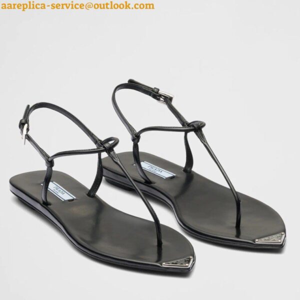 Replica Prada Thong Sandals In Black Brushed Leather 3