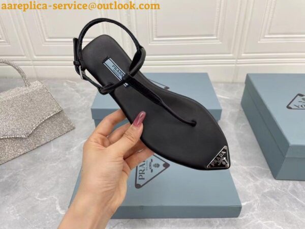 Replica Prada Thong Sandals In Black Brushed Leather 7