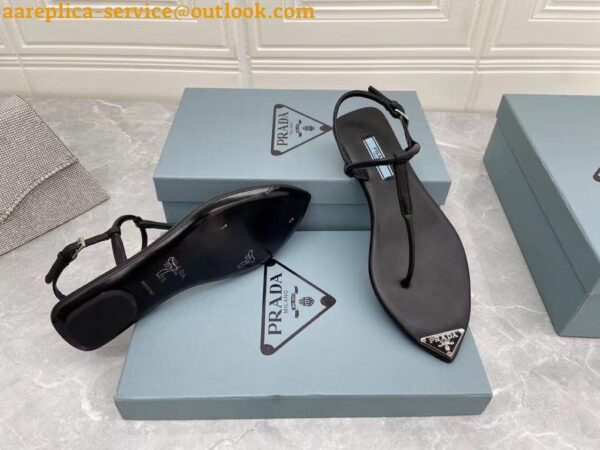 Replica Prada Thong Sandals In Black Brushed Leather 10