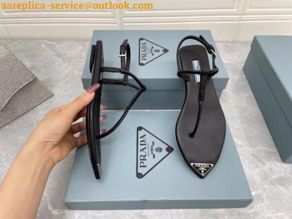 Replica Prada Thong Sandals In Black Brushed Leather 11