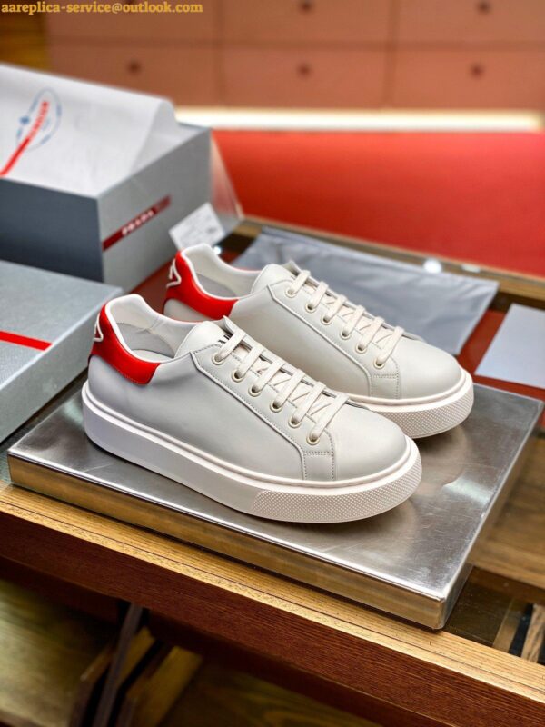 Replica Prada Women's Macro Sneakers In White and Red Leather 7