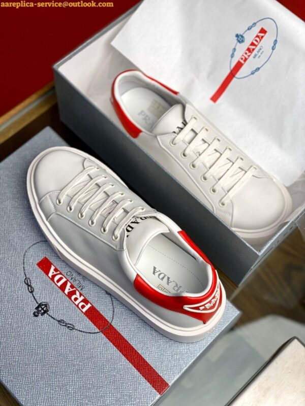 Replica Prada Women's Macro Sneakers In White and Red Leather 11