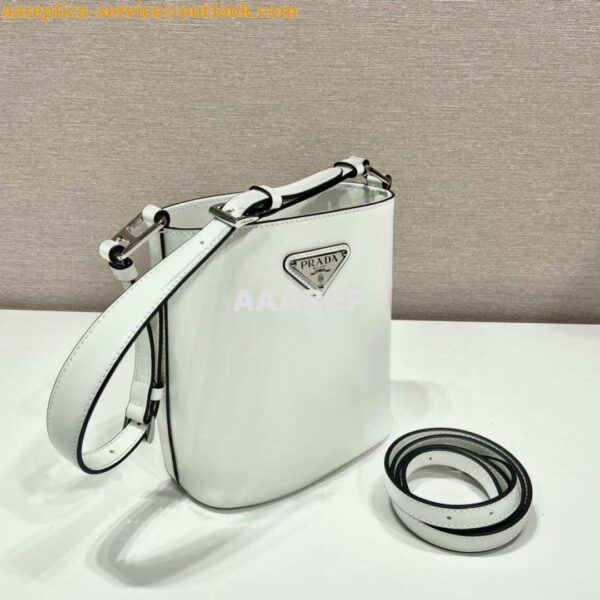 Replica Prada 1BE059 Mini brushed-leather bucket bag White 4